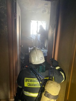 Человека и собаку спасли пожарные из горящего дома в Долинске