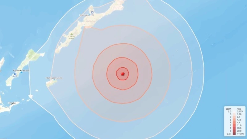 Землетрясение магнитудой 5,4 зафиксировали в районе Южных Курил ночью 13 февраля