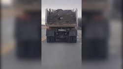 Водитель не закрыл борт грузовика с грунтом и едва не усыпал им дорогу. Видео