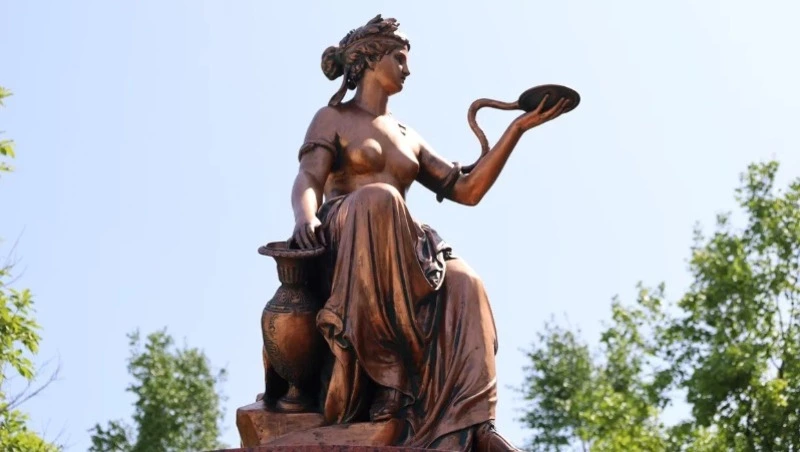 Статую древнегреческой богини здоровья установили у Корсаковской ЦРБ