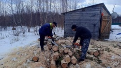 Сотрудники школы помогли получившему боевое ранение участнику СВО с распилом дров в Смирных