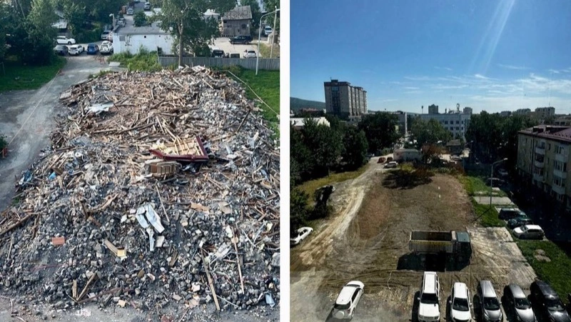 Мусор после сноса жилого дома в Южно-Сахалинске вывезли под контролем прокуратуры