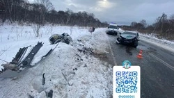 Два человека пострадали в лобовом столкновении KIA и Toyota под Анивой