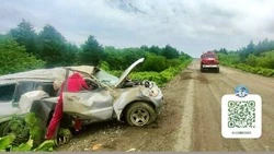 Водитель на Mitsubishi Pajero перевернулся на трассе в Корсаковском районе 