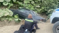 Пьяный бесправник на Toyota Vista улетел в кювет в Холмске 