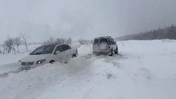 Сотрудники ГАИ помогли сахалинцам достать автомобиль из сугроба в разгар циклона