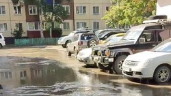 Подвальной водой затопило двор на проспекте Победы в Южно-Сахалинске: ВИДЕО