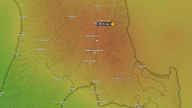 «Почти метр снега за 5 дней»: мощный циклон надвигается на Сахалин