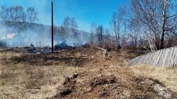 Поле сухой травы с мусором полыхало в СНТ на юге Сахалина