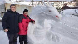 Символ 2024 года изо льда украсил двор жителя в селе Холмского района