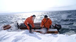 Льдину с рыбаками быстро уносит в море