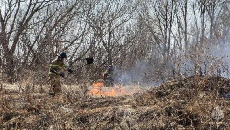 Сухая трава на площади 250 квадратных метров вспыхнула в Поронайском районе 17 апреля