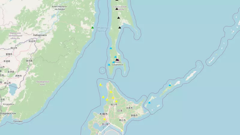 К югу от Сахалина произошло землетрясение