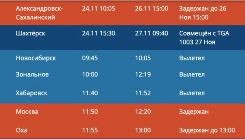 Три рейса задержали в аэропорту Южно-Сахалинска 25 ноября