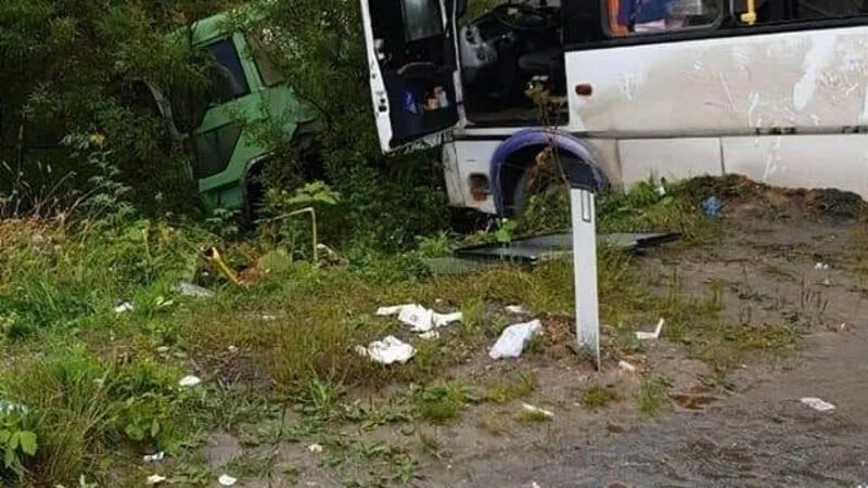 На Сахалине рейсовый автобус врезался в спецтехнику, есть пострадавшие