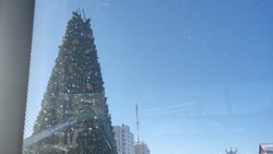 Рабочие приступили к демонтажу новогодней елки на площади Победы в Южно-Сахалинске