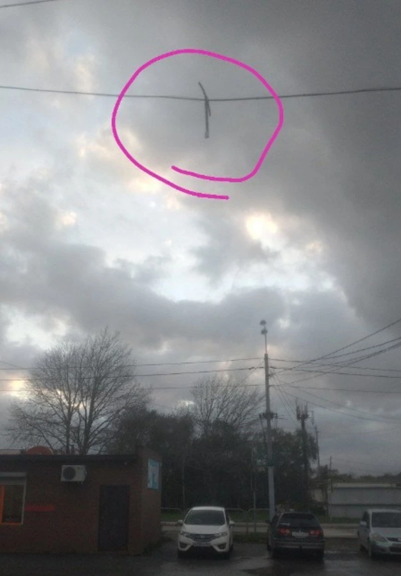 «Дворник» повис на линии электропередач в Южно-Сахалинске