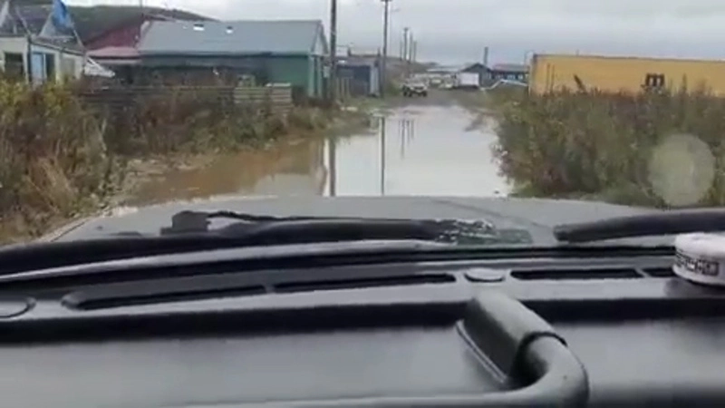 В Курильске из-за разлива реки в огороды зашла рыба