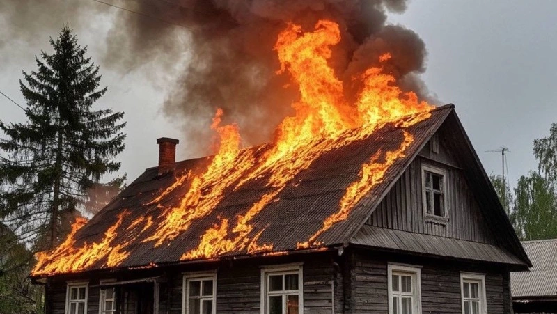 Крыша частного дома вспыхнула в Долинском районе