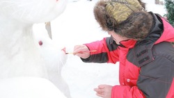 Житель села Правда установил снежные фигуры кота и зайца в своем дворе