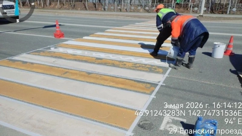 Более 570 километров дорожной разметки нанесут в Сахалинской области к лету 