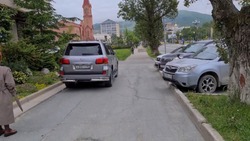 Водитель в Южно-Сахалинске показал мастерство парковки внедорожника на тротуаре