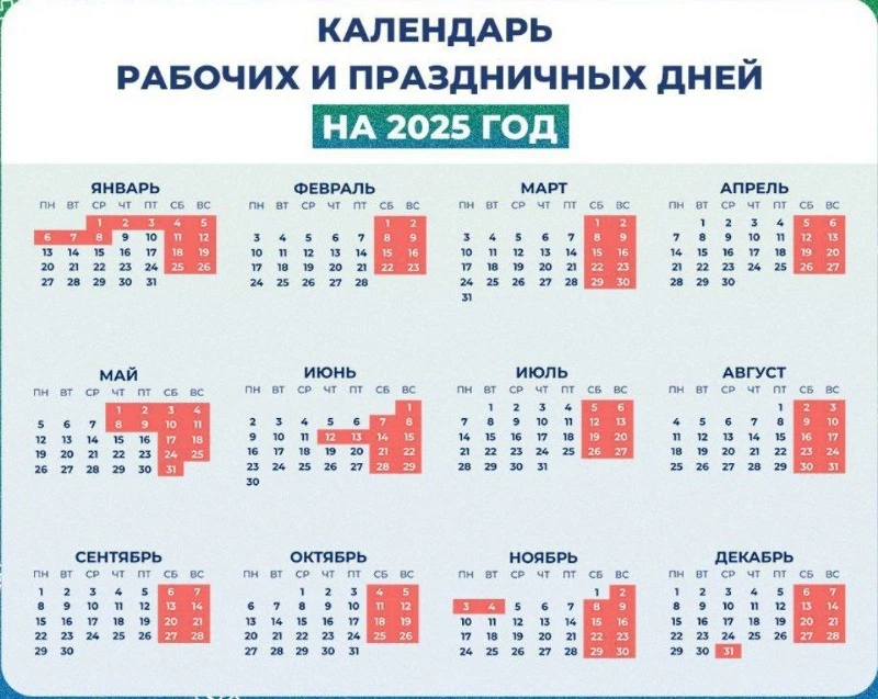 Минтруд опубликовал календарь рабочих и праздничных дней на 2025 год