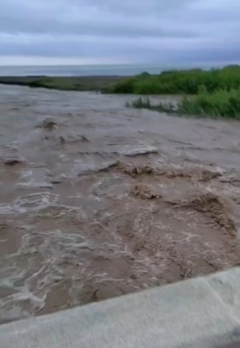 Проливной дождь подтопил мост в Томаринском районе