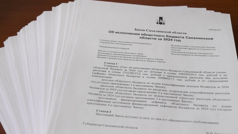 Правительство Сахалинской области направило в регдуму законопроект об исполнении бюджета за 2024 год