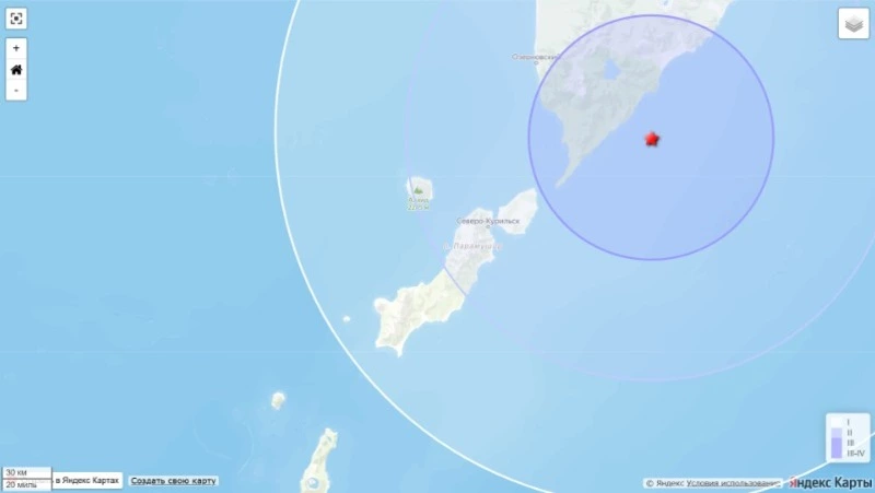 Землетрясение магнитудой около 4,5 произошло на Северных Курилах в разгар снежного циклона