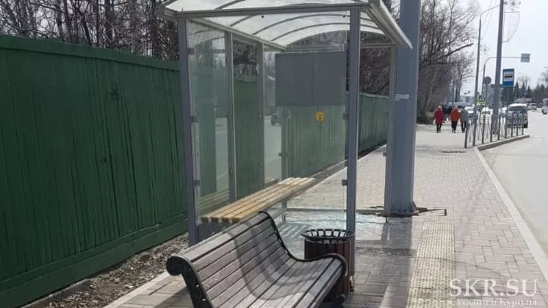 В Южно-Сахалинске хулиганы брусчаткой разбили остановку из каленого стекла