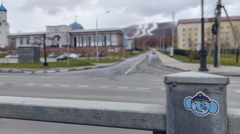 Стикеры московского художника украсили улицы Южно-Сахалинска. На них нарисован похититель носков