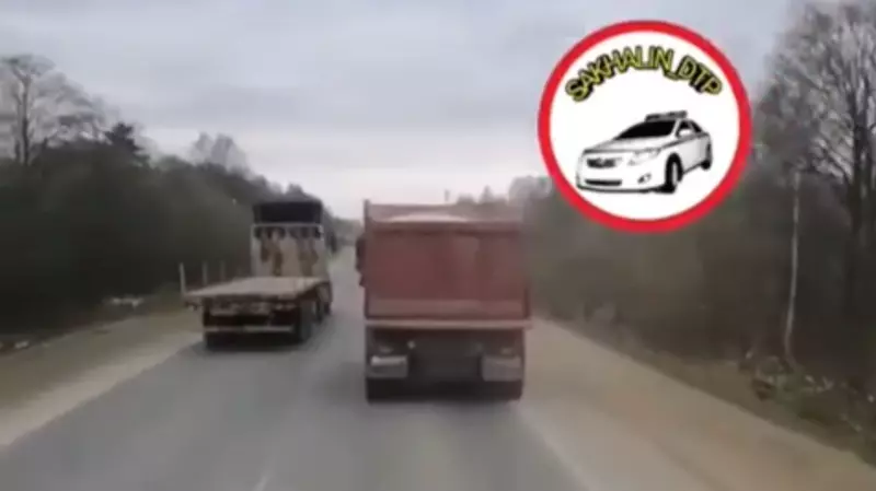 Штраф до 300 тысяч. Грузовик засыпал дорогу опилками на Сахалине и собрал пробку