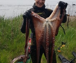 Фотофакт: сахалинец выловил большого осьминога в Татарском проливе