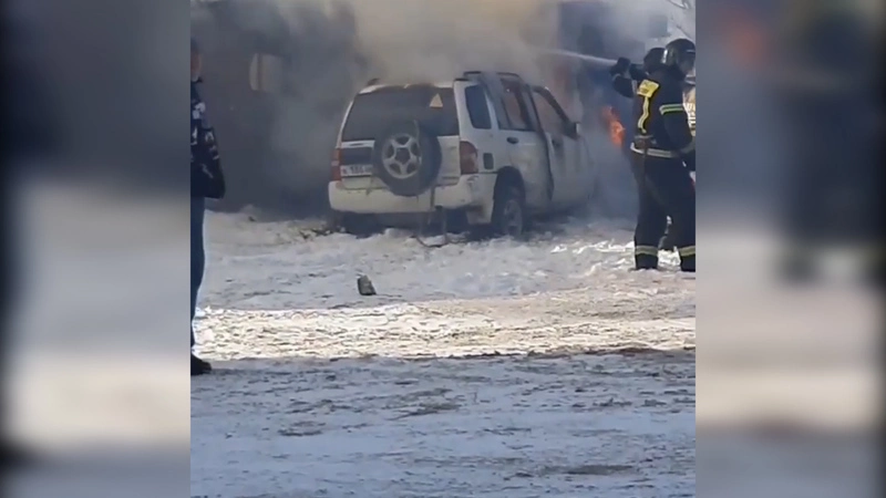 В Южно-Сахалинске хозяин горящей машины не спешил спасать из нее собаку