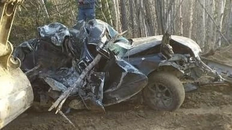 На Сахалине водитель КамАЗа в глухом лесу разбил всмятку легковушку