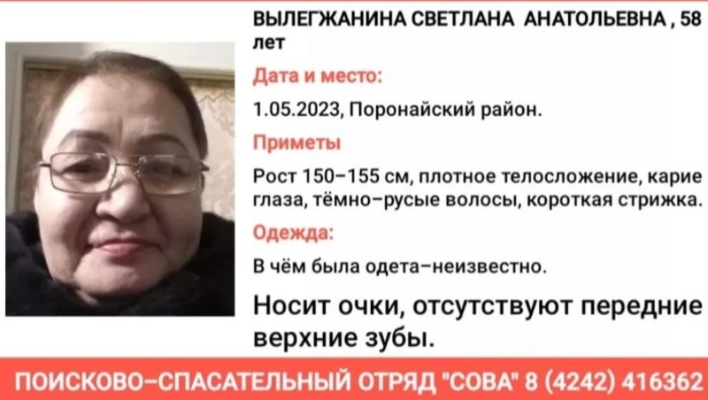 Полиция и родственники начали поиск пропавшей в Поронайском районе женщины
