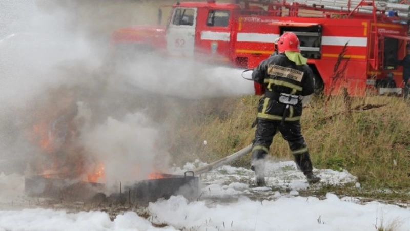 Пожарные потушили за сорок минут горящий пустырь в Южно-Сахалинске