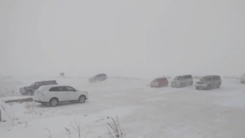 Рыбаки вышли на лед за рыбой в сильную метель на Сахалине 24 января