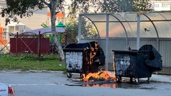 Контейнер для мусора сгорел дотла из-за автохамов в Южно-Сахалинске