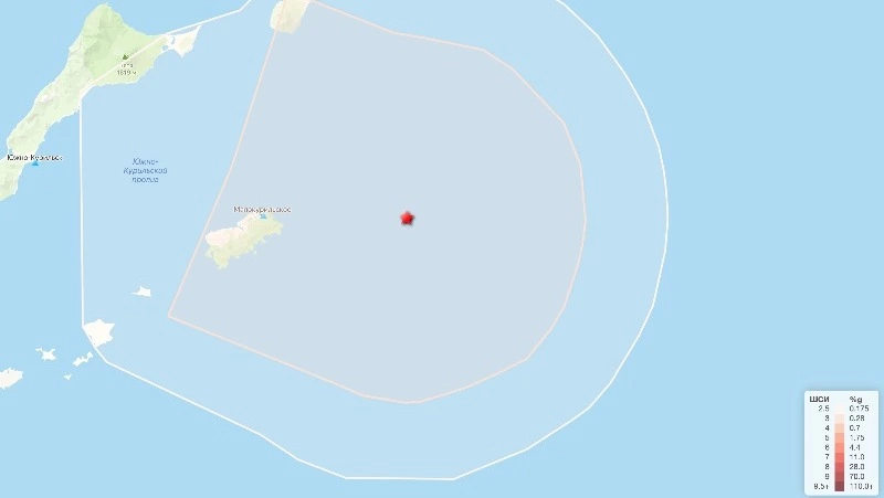 Землетрясение магнитудой 3,8 произошло вблизи Южных Курил