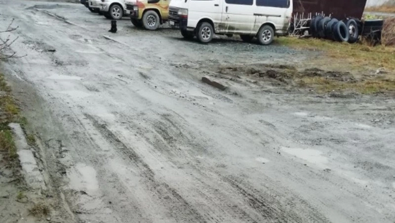 Жители Южно-Сахалинска пожаловались на отсутствие асфальта во дворе на улице Ленина