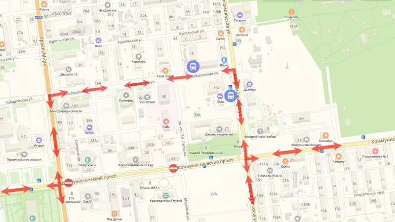 В Южно-Сахалинске изменили схему движения общественного транспорта