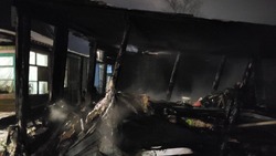 Десять пожарных потушили полыхающий сарай в Корсакове