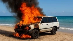 Автомобиль внезапно загорелся на пляже в Долинском районе